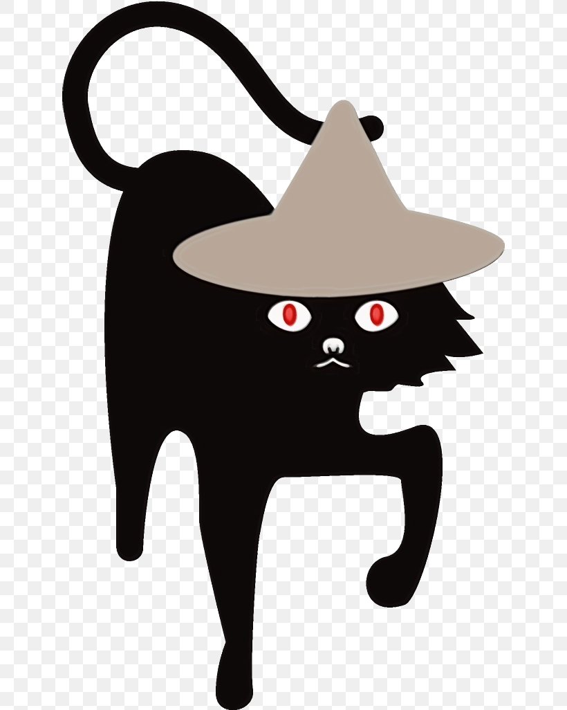 Black Cat Cat Cartoon Small To Medium-sized Cats Tail, PNG, 640x1026px, Watercolor, Black Cat, Cartoon, Cat, Hat Download Free
