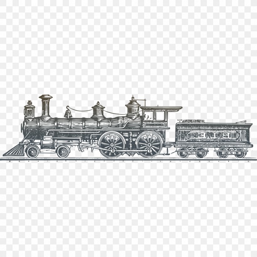 Train Rail Transport Steam Locomotive, PNG, 1000x1000px, Train, Black And White, Locomotive, Monochrome, Monochrome Photography Download Free