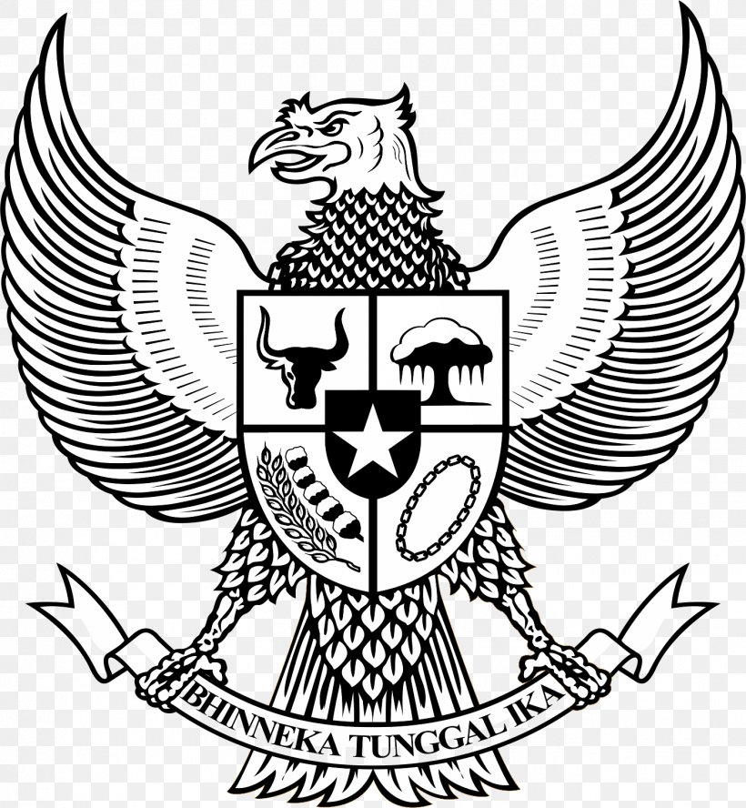 National Emblem Of Indonesia Pancasila Garuda Symbol, PNG, 1418x1537px, National Emblem Of Indonesia, Art, Artwork, Black And White, Coat Of Arms Download Free