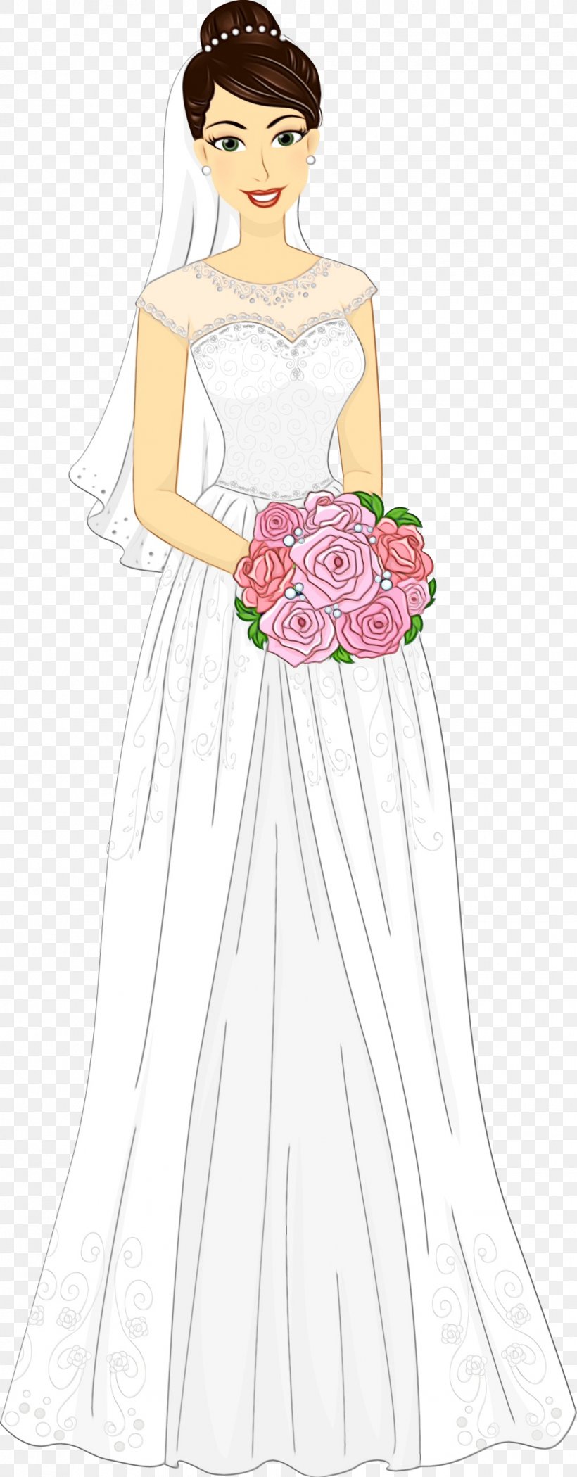Bouquet Of Flowers Drawing, PNG, 1017x2604px, Watercolor, Aline, Bouquet, Bridal Clothing, Bridal Party Dress Download Free