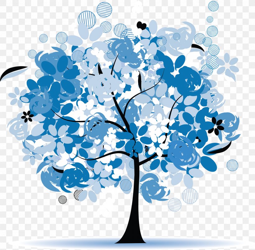 Tree Flower Clip Art, PNG, 2500x2453px, Tree, Blue, Branch, Color, Drawing Download Free