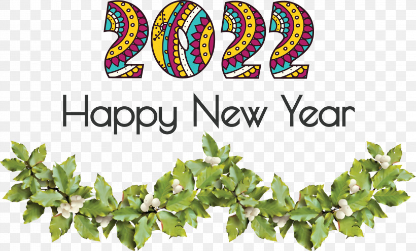 2022 Happy New Year 2022 New Year 2022, PNG, 2999x1815px, Happy New Year, American Holly, Branch, Christmas Day, Common Holly Download Free