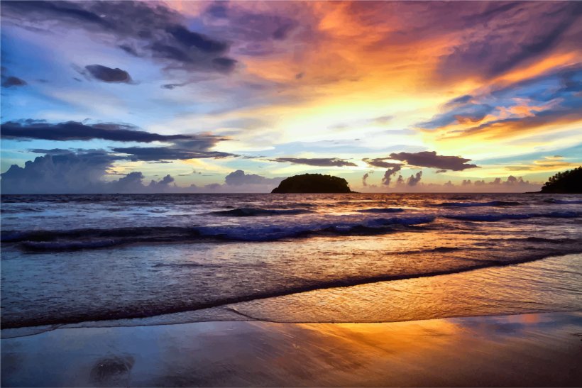 Samara Beach Sunset Clip Art, PNG, 2399x1601px, Sunset, Apple, Beach, Calm, Cloud Download Free
