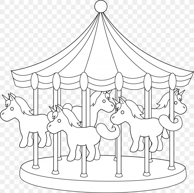 Carousel Coloring Book Traveling Carnival Clip Art, PNG, 4236x4221px, Carousel, Amusement Park, Area, Art, Black And White Download Free