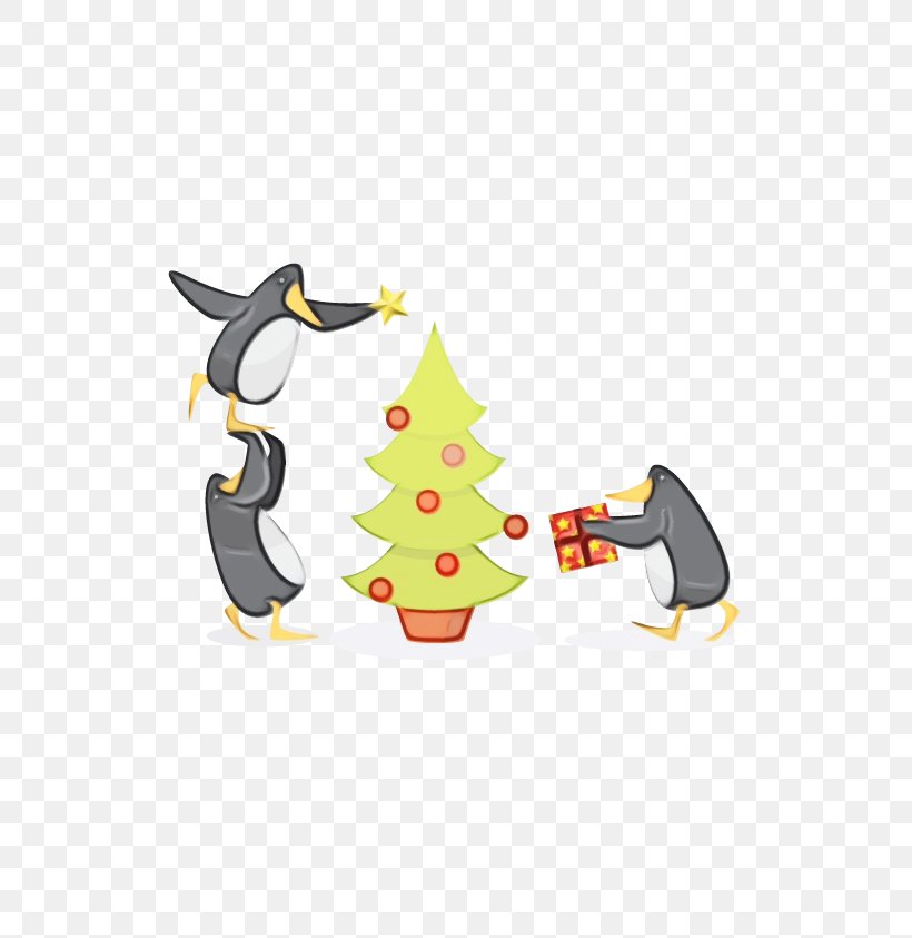 Christmas Tree, PNG, 596x843px, Watercolor, Bird, Cartoon, Christmas Tree, Flightless Bird Download Free
