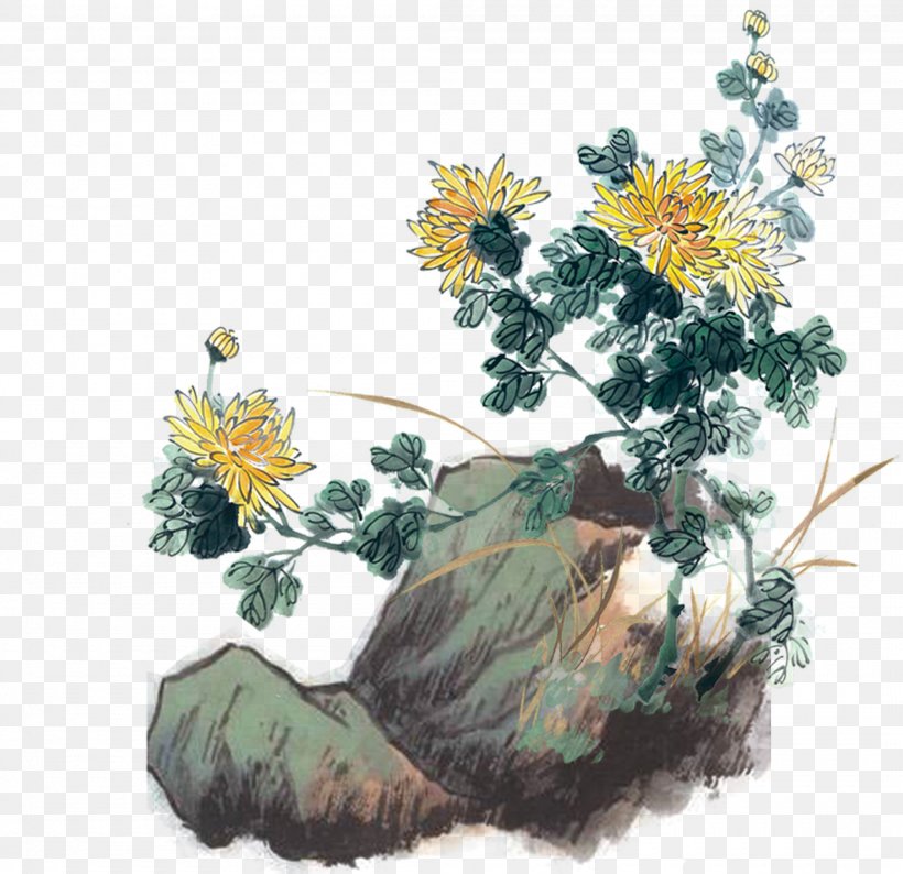 Chrysanthemum Floral Design Ink Wash Painting, PNG, 2100x2034px, Chrysanthemum, Art, Chinoiserie, Chrysanths, Designer Download Free