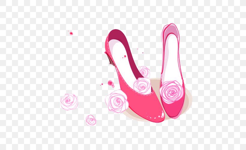 High-heeled Footwear Shoe Slipper Illustration, PNG, 500x500px, Shoe, Beauty, Cartoon, Cut Flowers, Drawing Download Free