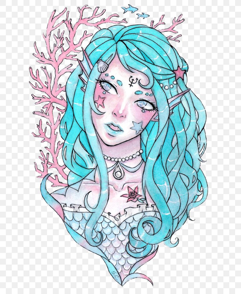Watercolor Painting A Mermaid Drawing Art, PNG, 653x1000px, Watercolor, Cartoon, Flower, Frame, Heart Download Free