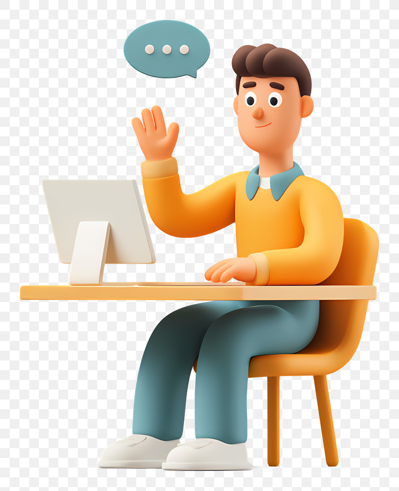 Friendly Desk Worker Waving PNG
