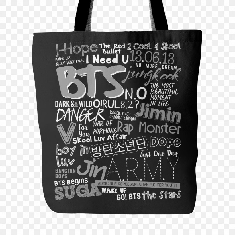 Tote Bag BTS T-shirt K-pop Canvas, PNG, 1024x1024px, Tote Bag, Art, Bag, Black And White, Brand Download Free