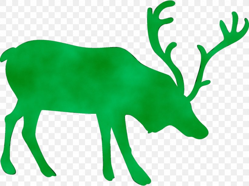 Reindeer, PNG, 1024x768px, Watercolor, Deer, Elk, Green, Horn Download Free
