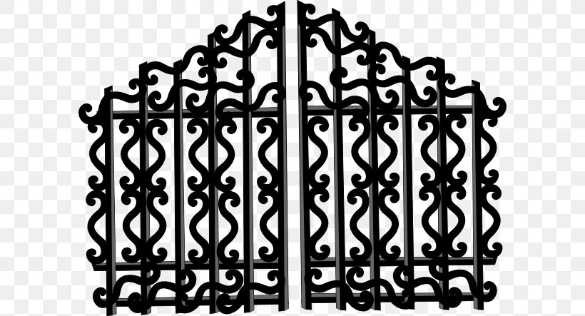 Gate Fence Door Clip Art, PNG, 600x443px, Gate, Black And White, Door, Fence, Iron Download Free