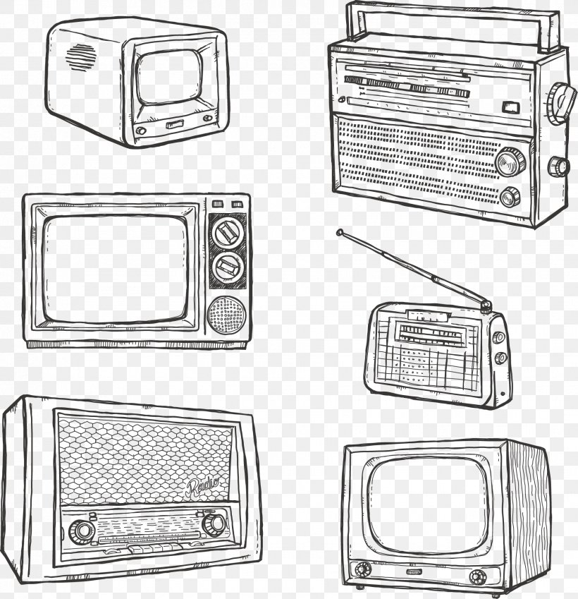 Drawing Television Radio, PNG, 1827x1892px, Drawing, Area, Auto Part, Automotive Exterior, Automotive Lighting Download Free