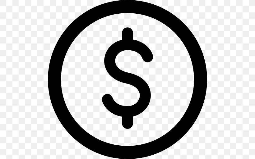 Dollar Sign United States Dollar, PNG, 512x512px, Dollar Sign, Area, Black And White, Brand, Coin Download Free