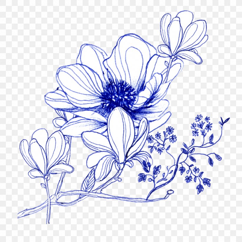 Floral Design Visual Arts Cut Flowers Drawing, PNG, 1080x1080px, Floral Design, Art, Artwork, Black And White, Blue Download Free