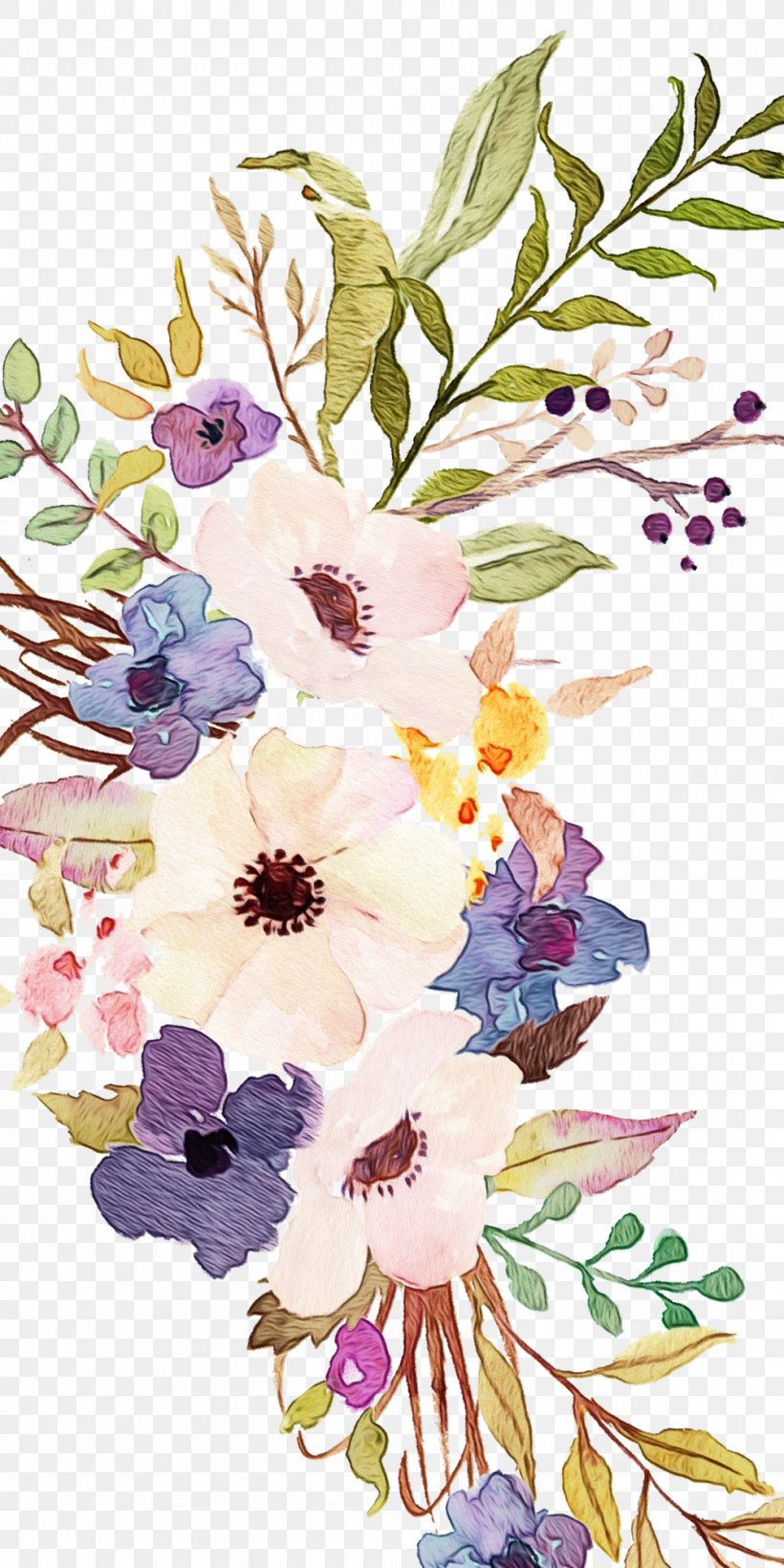 Floral Design Watercolor Painting Flower Bouquet, PNG, 1000x2000px, Floral Design, Anemone, Art, Artist, Botany Download Free