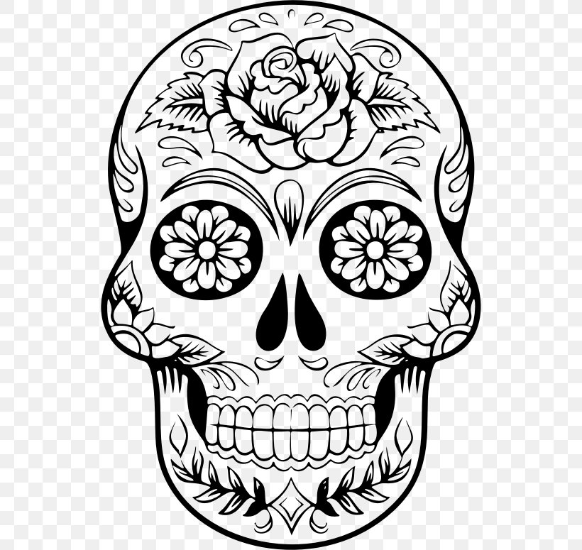 Calavera Skull Day Of The Dead Clip Art, PNG, 536x775px, Calavera, Art, Artwork, Black And White, Bone Download Free