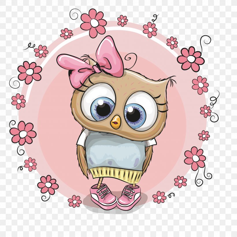 Pink Flower Owl, PNG, 1800x1800px, Watercolor, Cartoon, Flower, Frame, Heart Download Free