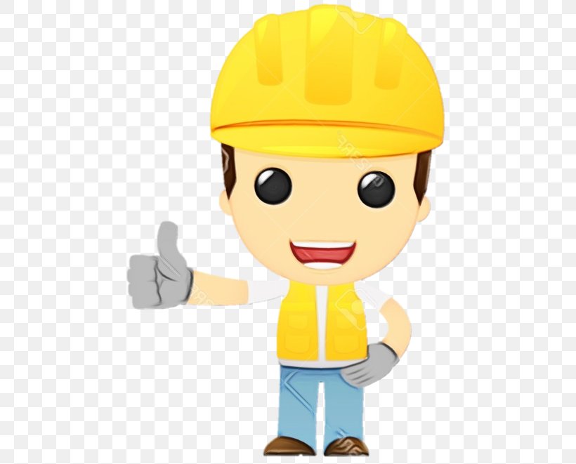 Cartoon Construction Worker Yellow Personal Protective Equipment Hard ...