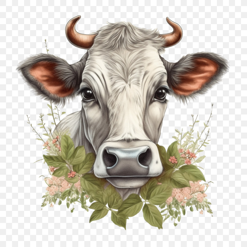 Cow - Cow With Floral Design Illustration PNG