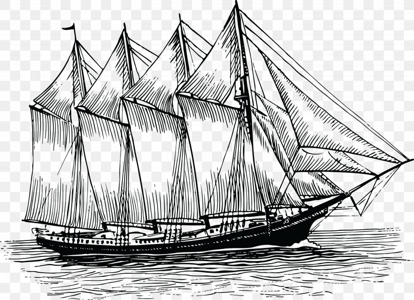 Schooner Sailboat Ship Clip Art, PNG, 4000x2902px, Schooner, Baltimore Clipper, Barque, Barquentine, Black And White Download Free