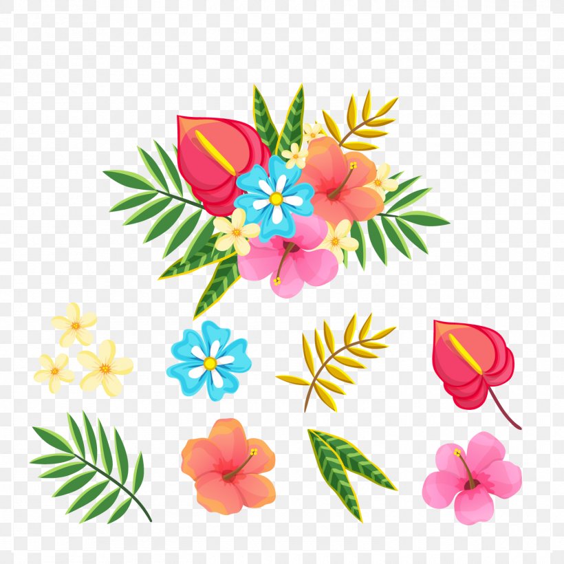 Tropical Flower And Leaf Vector, PNG, 1500x1500px, Flower, Branch, Chart, Cut Flowers, Diagram Download Free