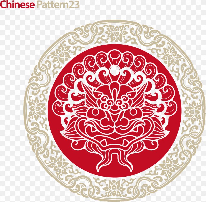 Chinese Dragon Motif Papercutting Chinoiserie, PNG, 1363x1339px, Chinese Dragon, Area, Art, Chinese New Year, Chinoiserie Download Free