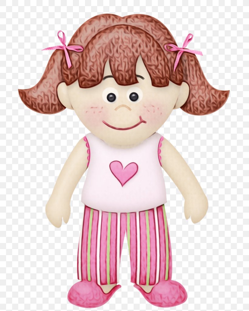 Cartoon Pink Doll Toy Angel, PNG, 747x1024px, Watercolor, Angel, Brown Hair, Cartoon, Doll Download Free