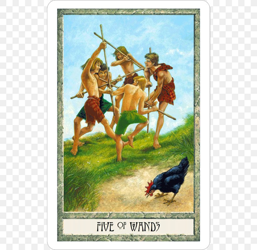 The Druid Craft Tarot The Druidcraft Tarot Five Of Wands Playing Card, PNG, 600x800px, Tarot, Chariot, Divination, Druid, Druidry Download Free