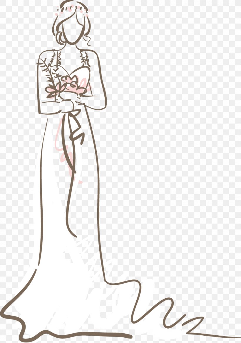 Bride Contemporary Western Wedding Dress, PNG, 949x1350px, Watercolor, Cartoon, Flower, Frame, Heart Download Free