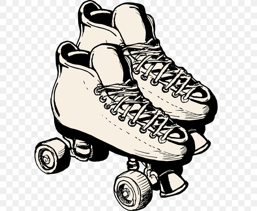 Roller Skates Roller Skating Roller Derby Clip Art, PNG, 600x675px, Roller Skates, Automotive Design, Black And White, Drawing, Footwear Download Free