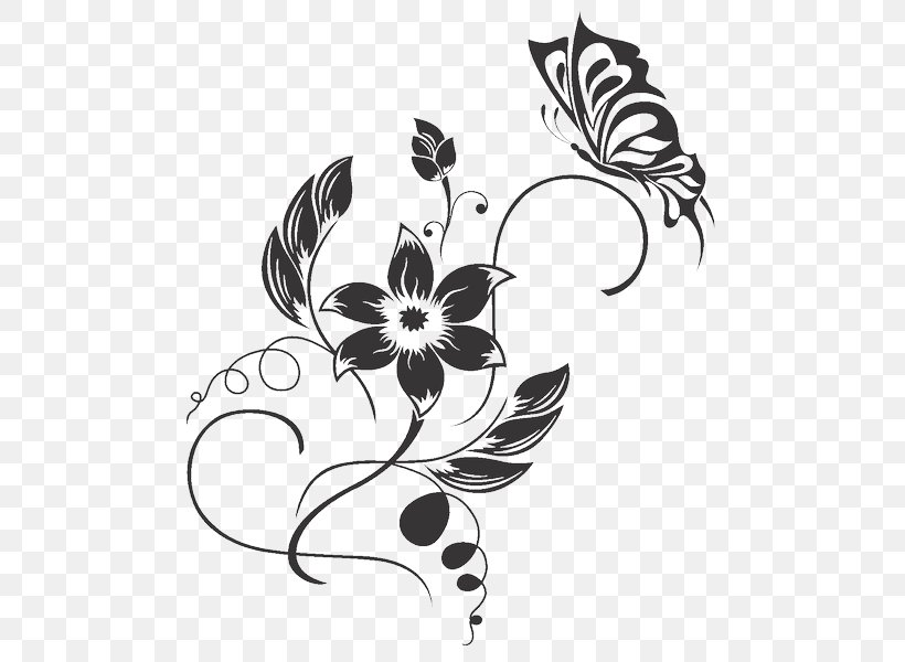 Vector Graphics Decorative Arts Wall Decal Ornament Floral Design, PNG, 600x600px, Decorative Arts, Art, Black And White, Branch, Butterfly Download Free