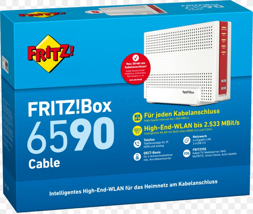 AVM GmbH AVM FRITZ!Box 6430 AVM FRITZ!Box 6590 Wireless Router, PNG, 2491x2113px, Avm Gmbh, Brand, Cable Modem, Carton, Ethernet Download Free