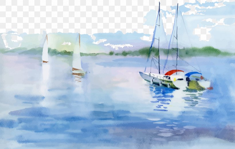 Watercolor Landscape Watercolor Painting Boat Illustration, PNG, 4875x3100px, Watercolor Landscape, Art, Boat, Calm, Cartoon Download Free