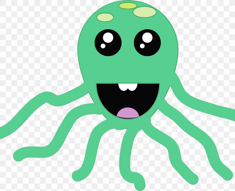Octopus Cartoon, PNG, 2400x1950px, Octopus, Animal Figure, Green, Smile, Smiley Download Free