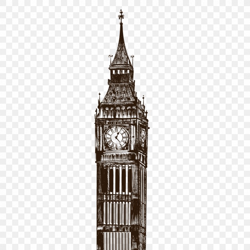 Big Ben Clock Tower Euclidean Vector Bell, PNG, 1200x1200px, Big Ben, Bell, Black And White, Building, Clock Download Free