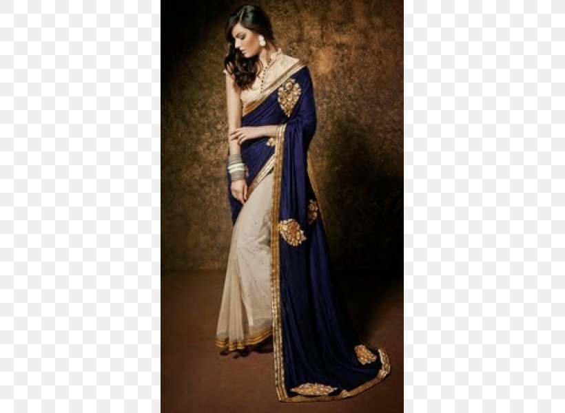 Zari Sari Georgette Cream Navy Blue, PNG, 600x600px, Zari, Banarasi Sari, Blouse, Blue, Chiffon Download Free