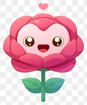 Rose Flower Cartoon - Happy Pink Smiling Rose Cartoon Illustration PNG
