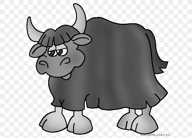 Clip Art Domestic Yak Dairy Cattle, PNG, 648x587px, Domestic Yak, Artwork, Black, Black And White, Bull Download Free