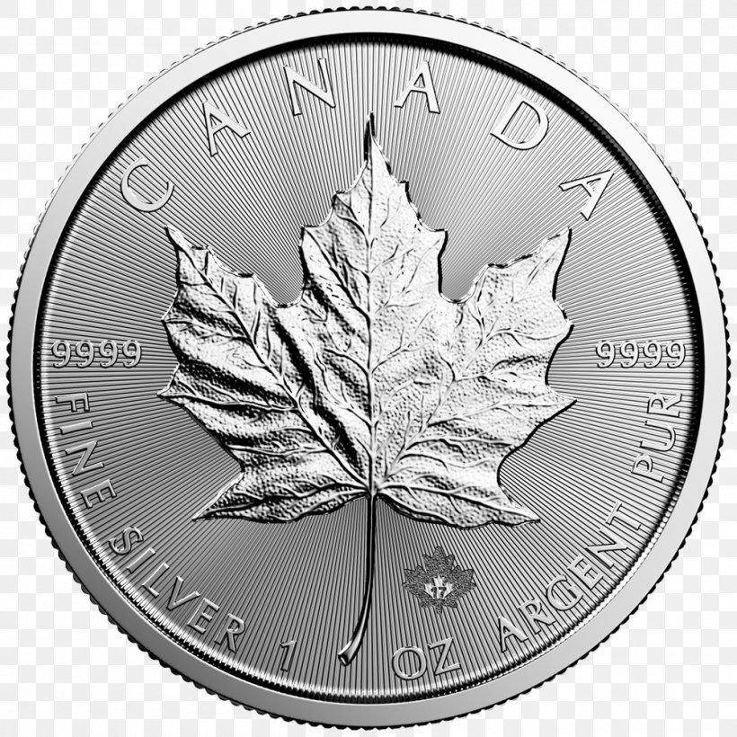 Canadian Silver Maple Leaf Canadian Gold Maple Leaf Bullion Coin Canadian Maple Leaf, PNG, 1000x1000px, Canadian Silver Maple Leaf, Apmex, Black And White, Bullion, Bullion Coin Download Free
