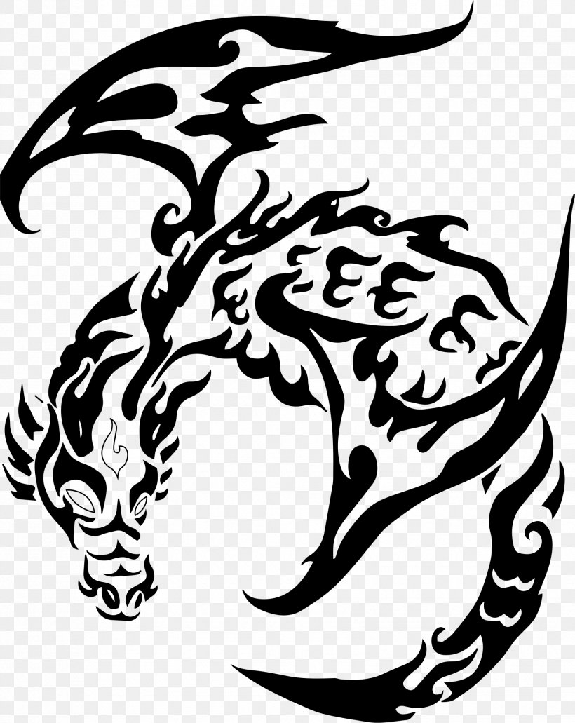 Dragon Tattoo Clip Art, PNG, 1754x2206px, Dragon, Art, Artwork, Black, Black And White Download Free
