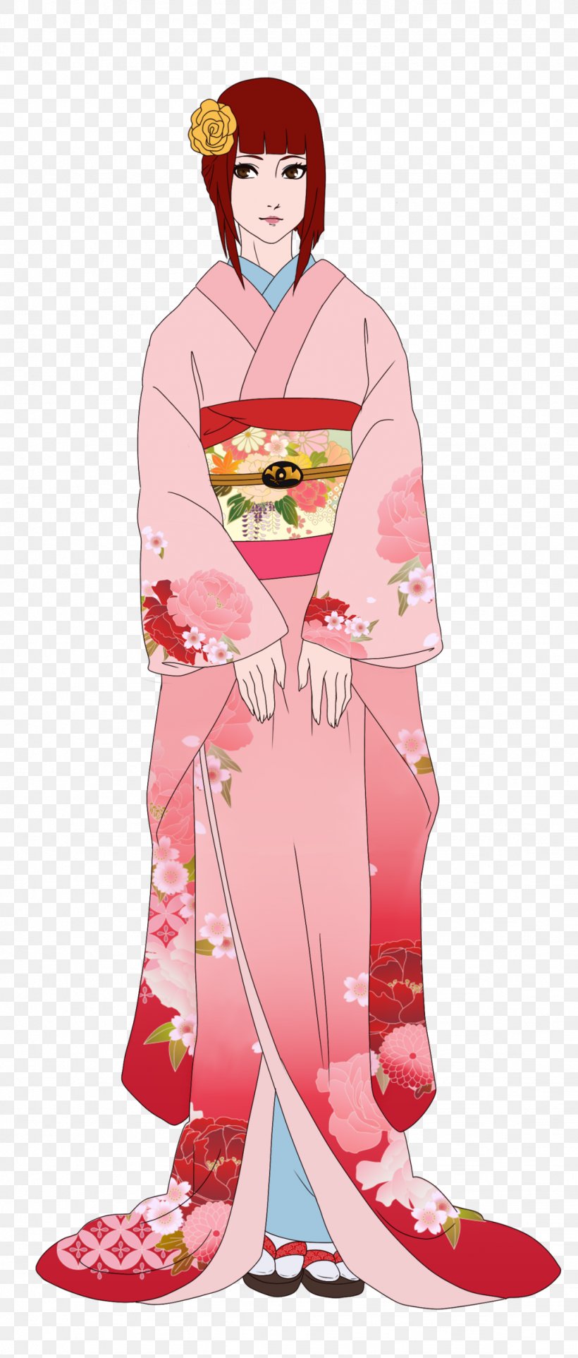 Geisha Kimono Costume Design Cartoon, PNG, 1024x2404px, Watercolor, Cartoon, Flower, Frame, Heart Download Free