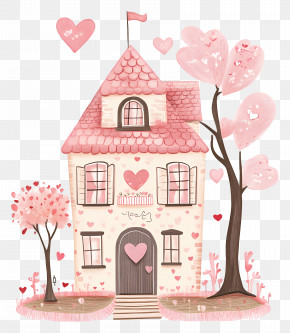 Love House - Adorable Pink House With Hearts PNG
