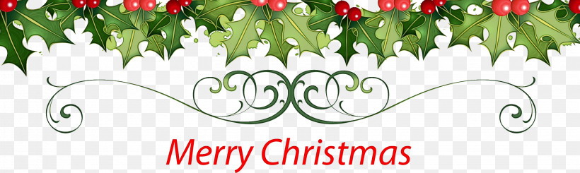 Holly, PNG, 3066x917px, Watercolor, Christmas Eve, Holly, Paint, Plant Download Free