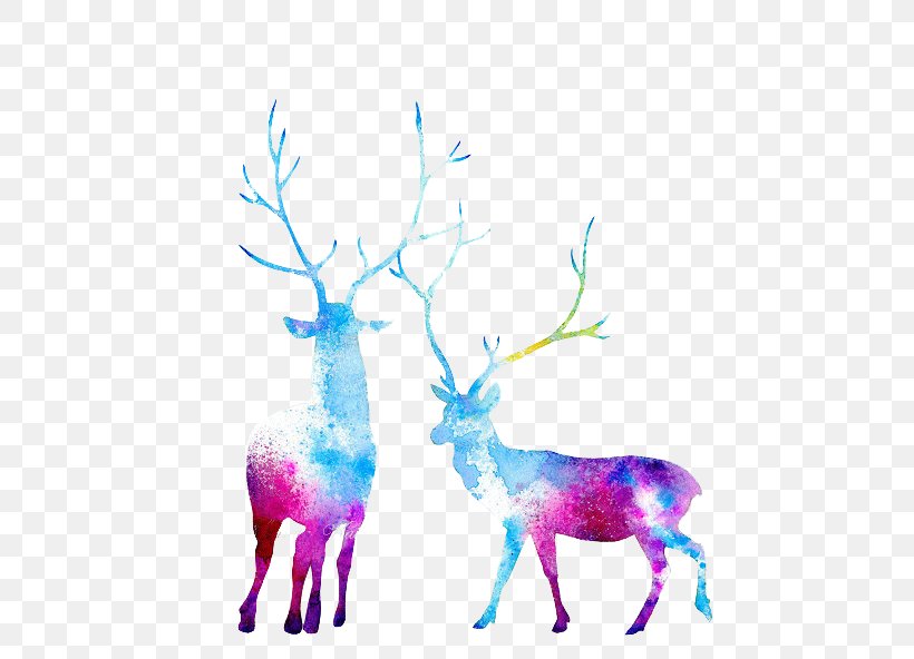 Reindeer Moose Watercolor Painting, PNG, 502x592px, Deer, Antler, Art, Branch, Canvas Print Download Free