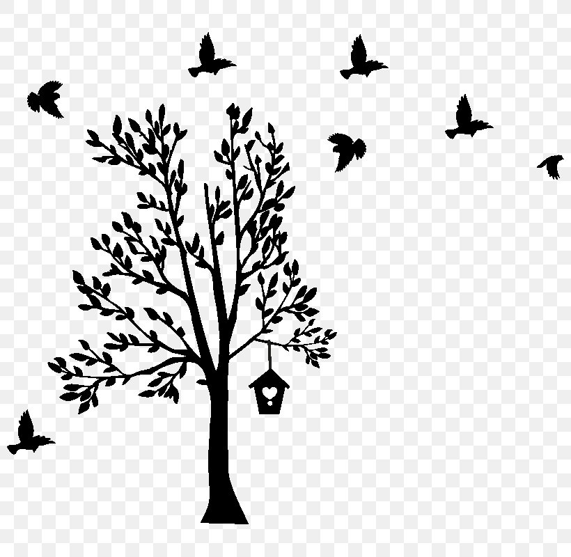 Twig Sticker Tree Wall Decal Branch, PNG, 800x800px, Twig, Beak, Bird, Black And White, Branch Download Free