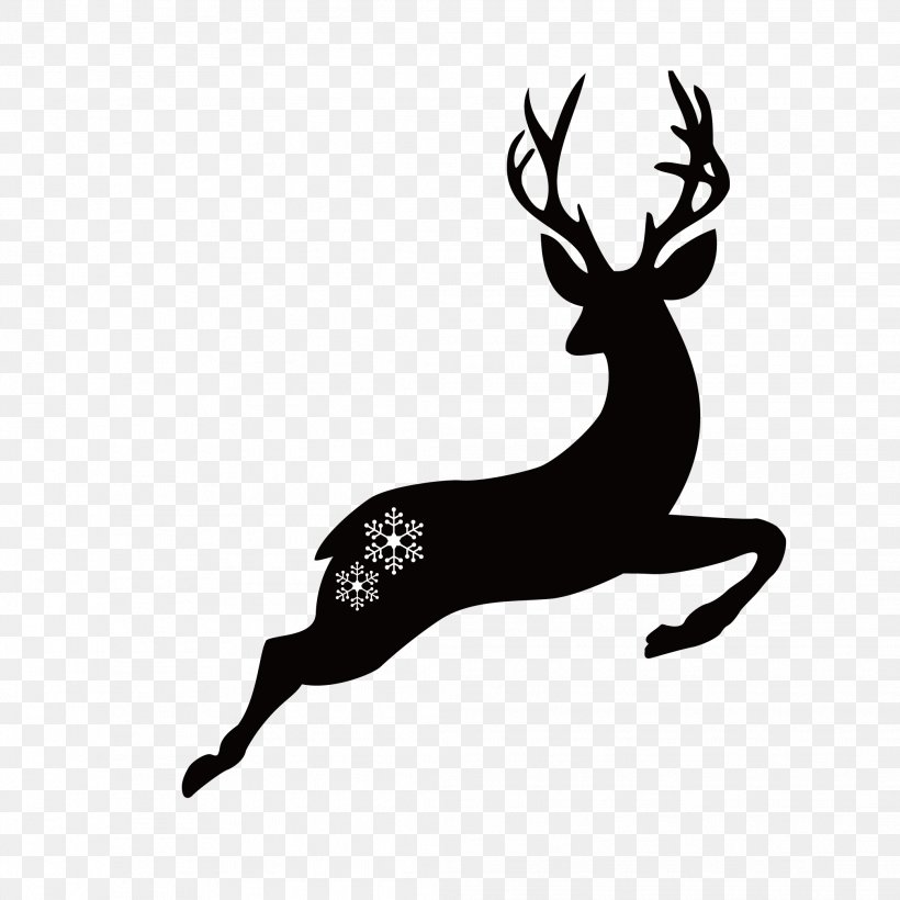 Deer Christmas Illustration, PNG, 2083x2083px, Deer, Antler, Black And White, Christmas, Christmas Card Download Free