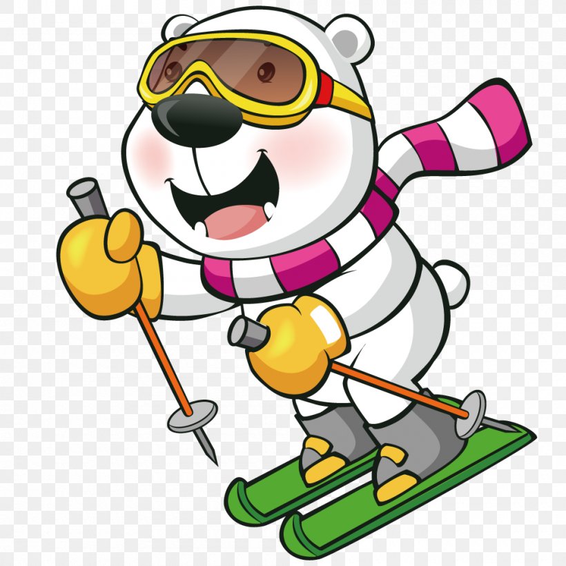 Polar Bear Penguin Brown Bear Skiing, PNG, 1000x1000px, Bear, Area, Artwork, Brown Bear, Cartoon Download Free