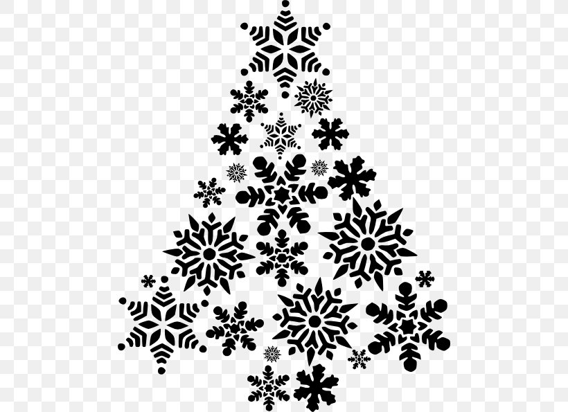 Snowflake Christmas Tree Christmas Tree Clip Art, PNG, 480x595px, Snowflake, Black, Black And White, Branch, Christmas Download Free