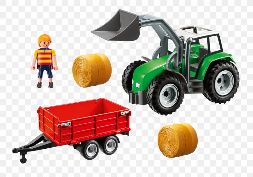 Tractor Playmobil Trailer Toy Farm, PNG, 2000x1400px, Tractor, Agricultural Machinery, Baler, Bucket, Construction Equipment Download Free
